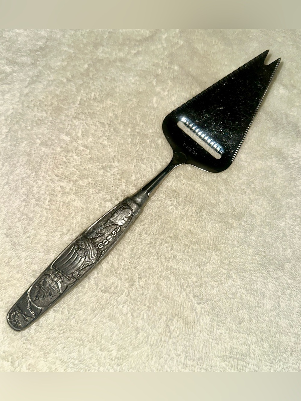 Vtg Konge Tinn Norway Pewter Cheese Slicer Viking Ship Norge Stainless 18/8